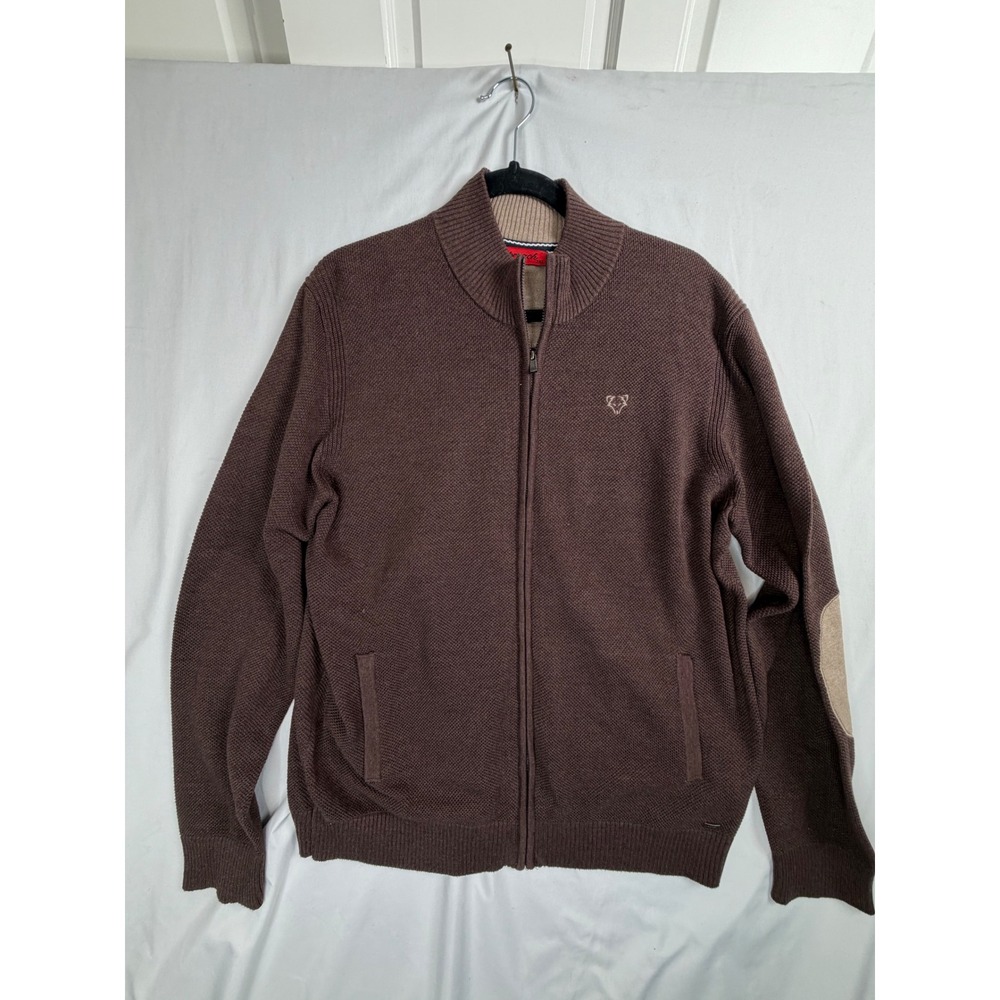 Approach Full Zip Sweater 2XL Brown Elbow Patch Mock Neck Cardigan